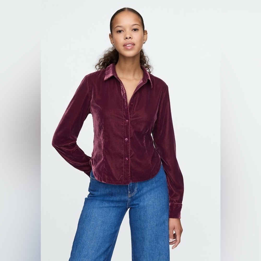 GAP Out of Stock, Burgundy, Lush Velvet Button-Down Shirt